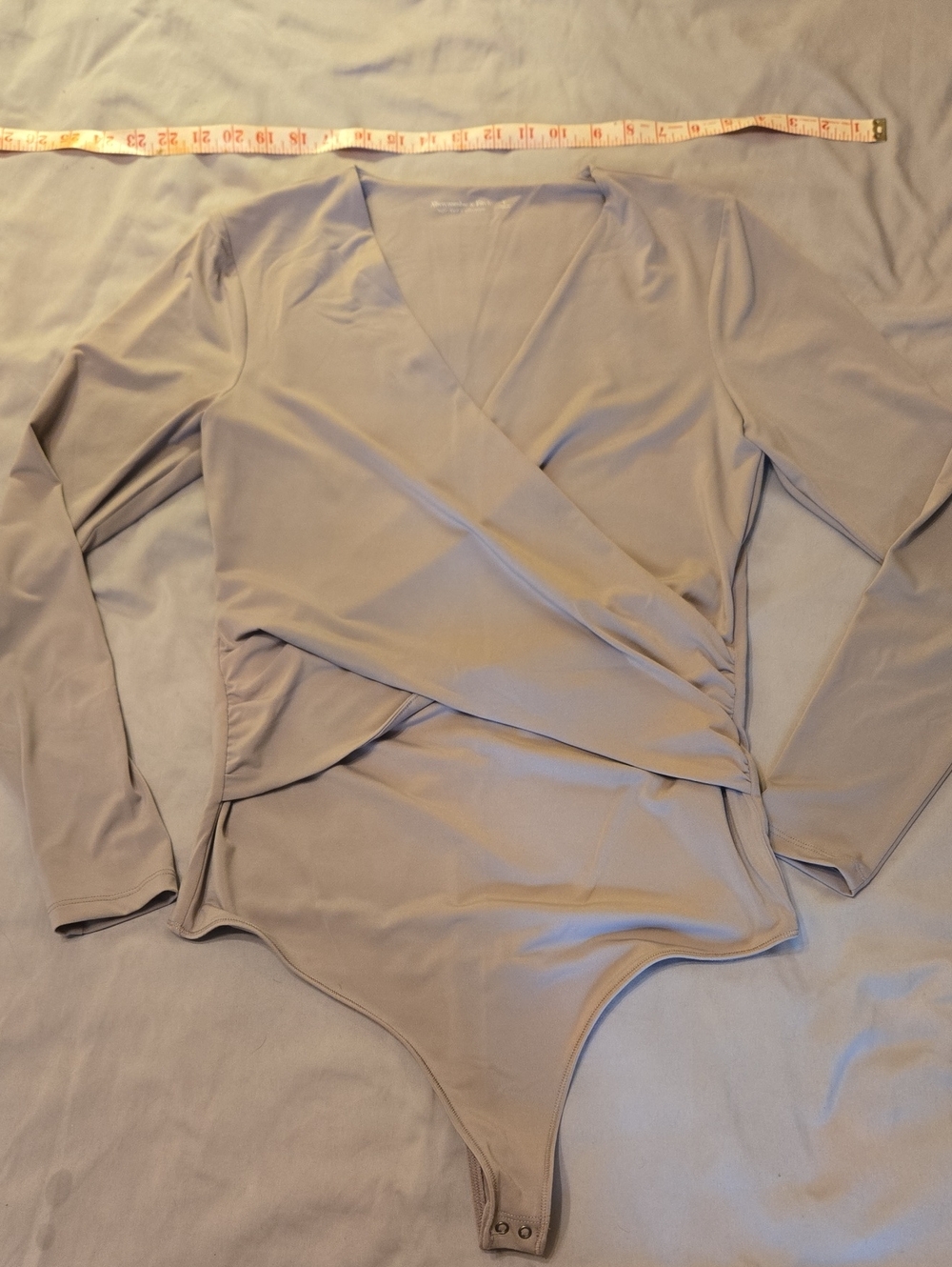 Abercrombie & Fitch Long Sleeve Wrap Bodysuit in Taupe